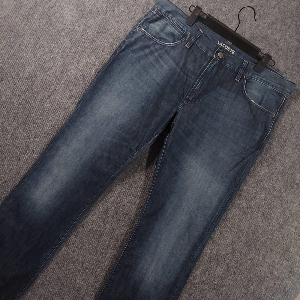 Lacoste Jeans Mens 36x34 Blue Medium Wash Regular Straight Denim Pants Casual